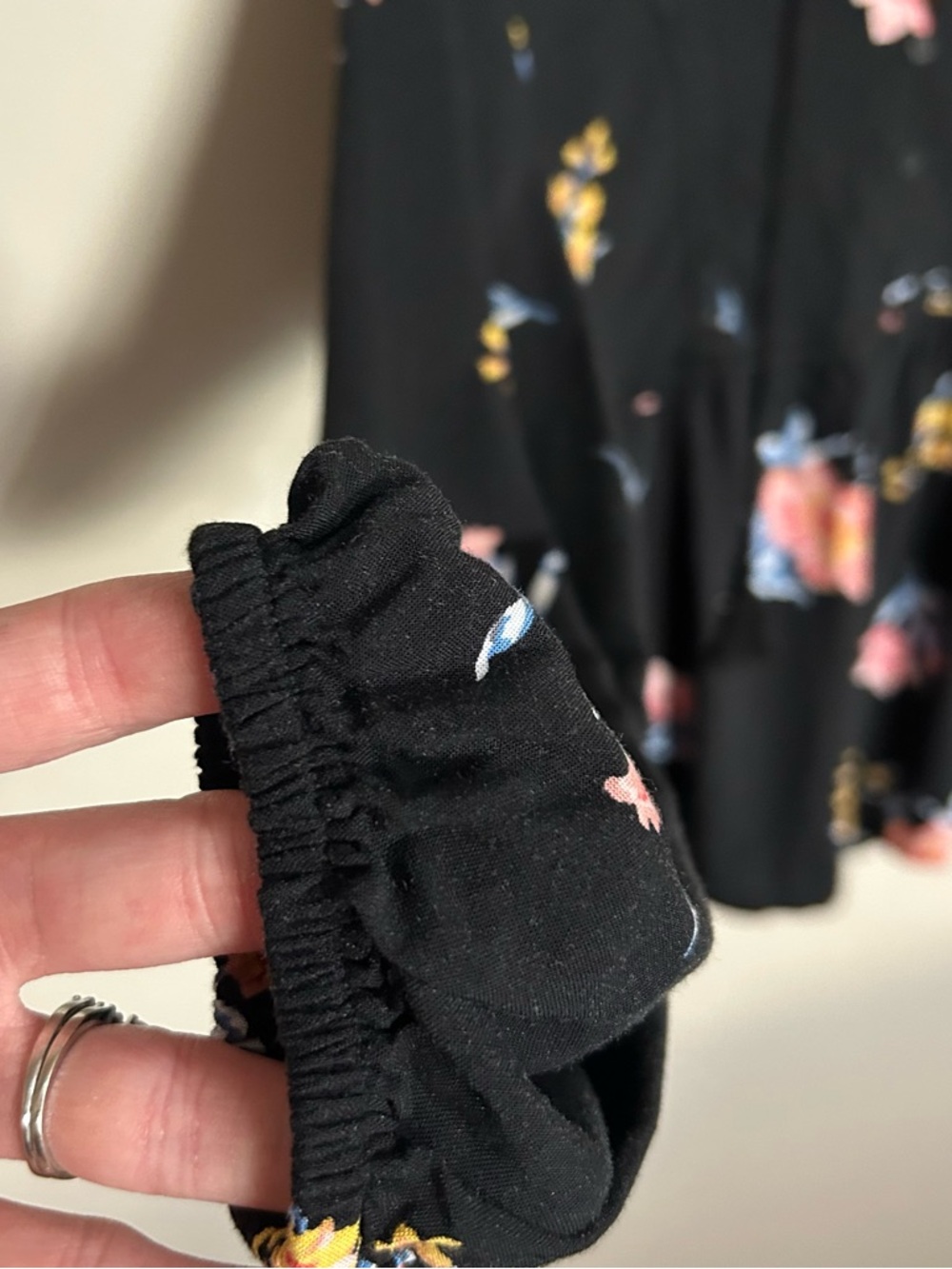 Mudd Black Floral V-Neck Top with Pink Blooms - Picture 4 of 10